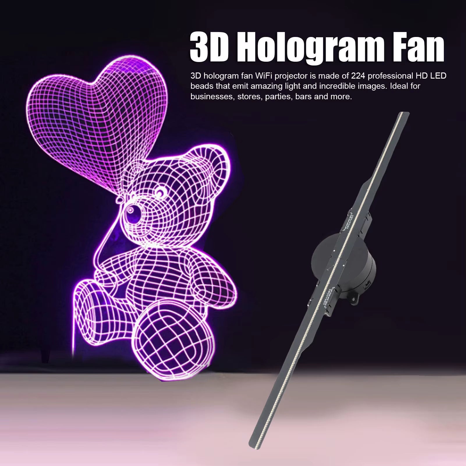 3D Hologram Fan 2000X224 Clear Custom Editing 3D Hologram Fan Wifi Projector for Business