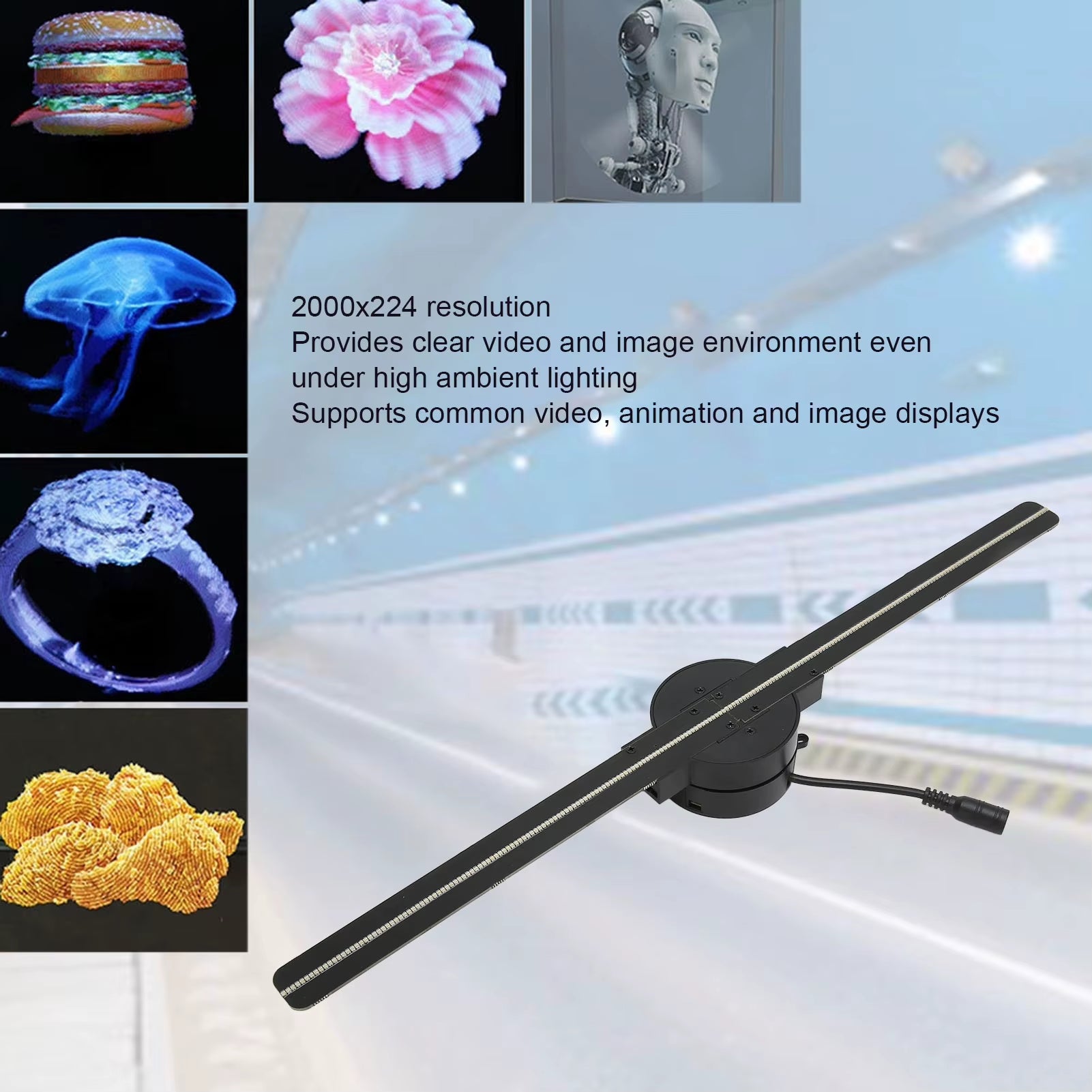 3D Hologram Fan 2000X224 Clear Custom Editing 3D Hologram Fan Wifi Projector for Business
